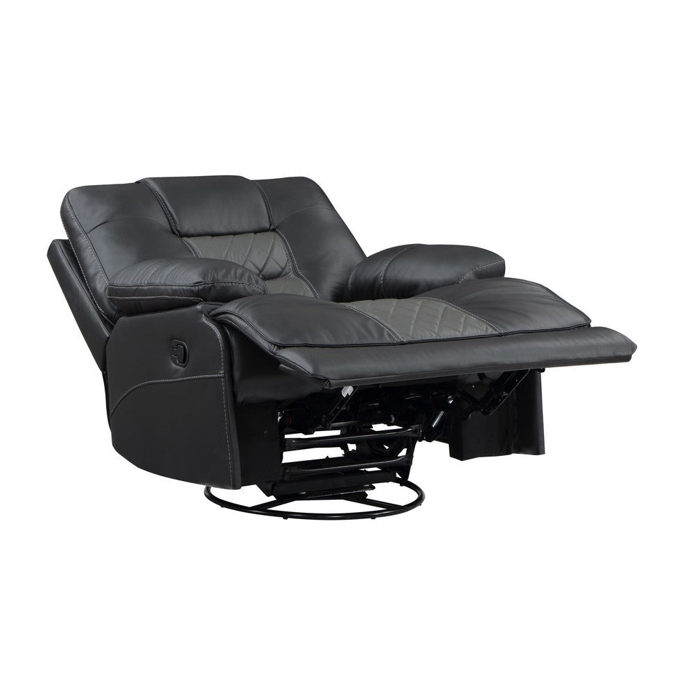 Liam 39 Inch Manual Swivel Glider Recliner Chair Gray Faux Leather Wood By Casagear Home BM316041