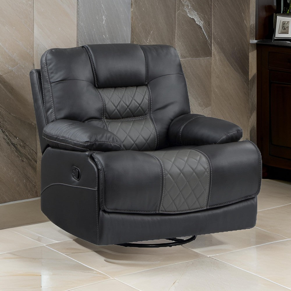 Liam 39 Inch Manual Swivel Glider Recliner Chair Gray Faux Leather Wood By Casagear Home BM316041