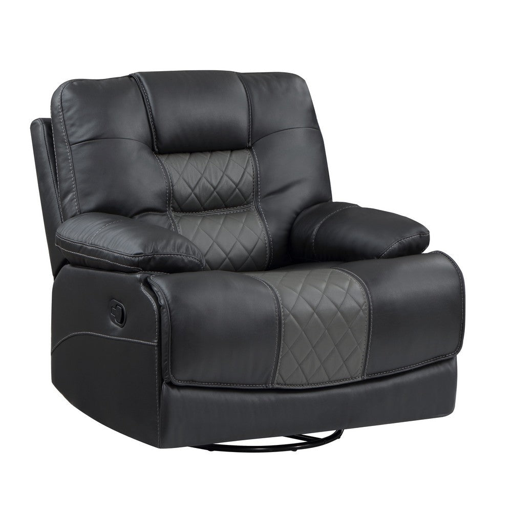 Liam 39 Inch Manual Swivel Glider Recliner Chair Gray Faux Leather Wood By Casagear Home BM316041