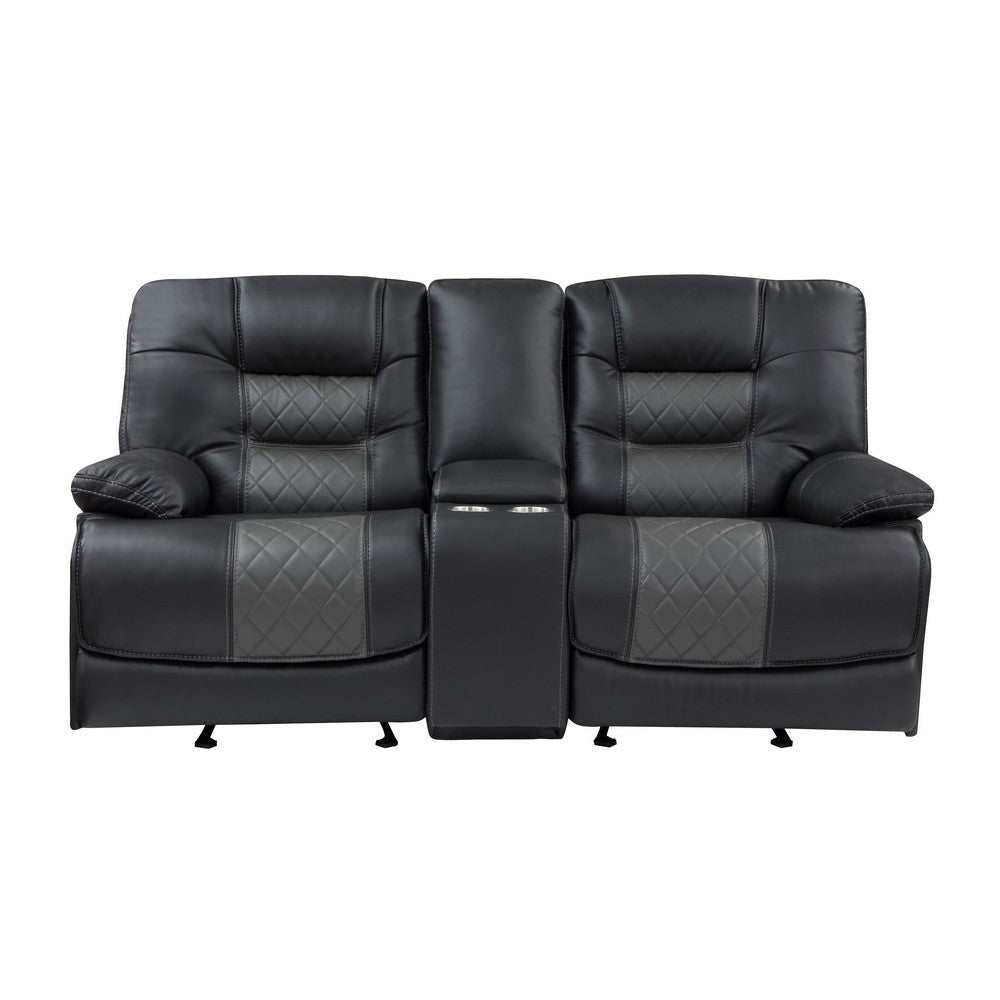 Liam 77 Inch Manual Recliner Loveseat Cupholder Console Gray Faux Leather By Casagear Home BM316042