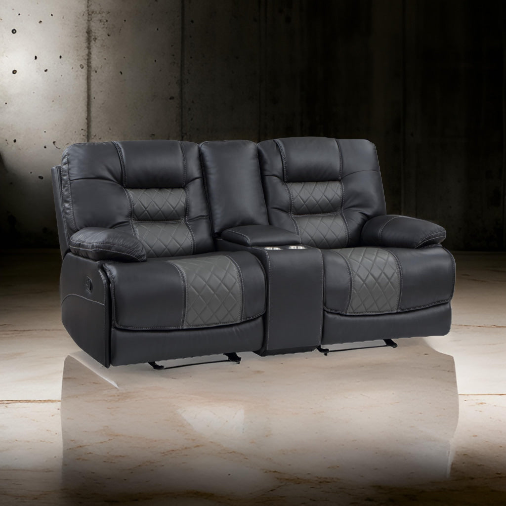 Liam 77 Inch Manual Recliner Loveseat, Cupholder Console, Gray Faux Leather By Casagear Home