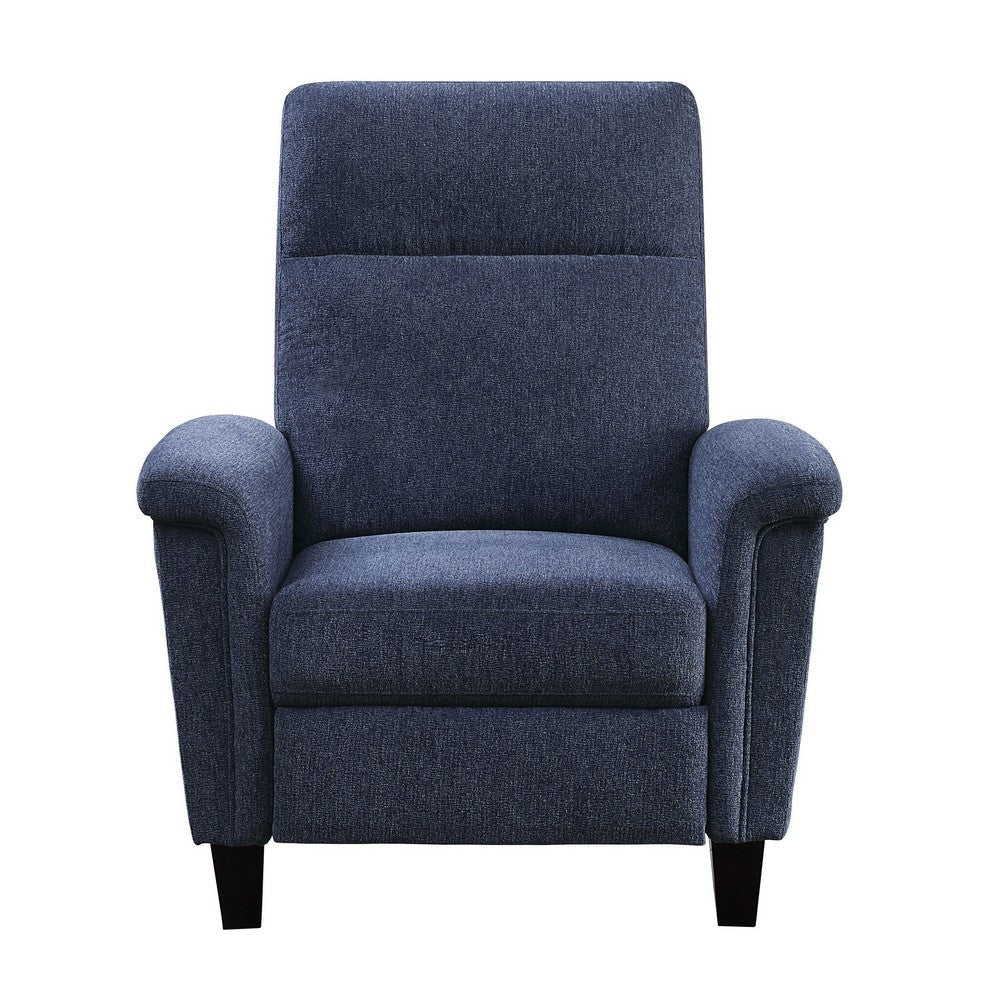 Iser 35 Inch Push Back Manual Recliner Chair Blue Chenille Solid Wood By Casagear Home BM316045