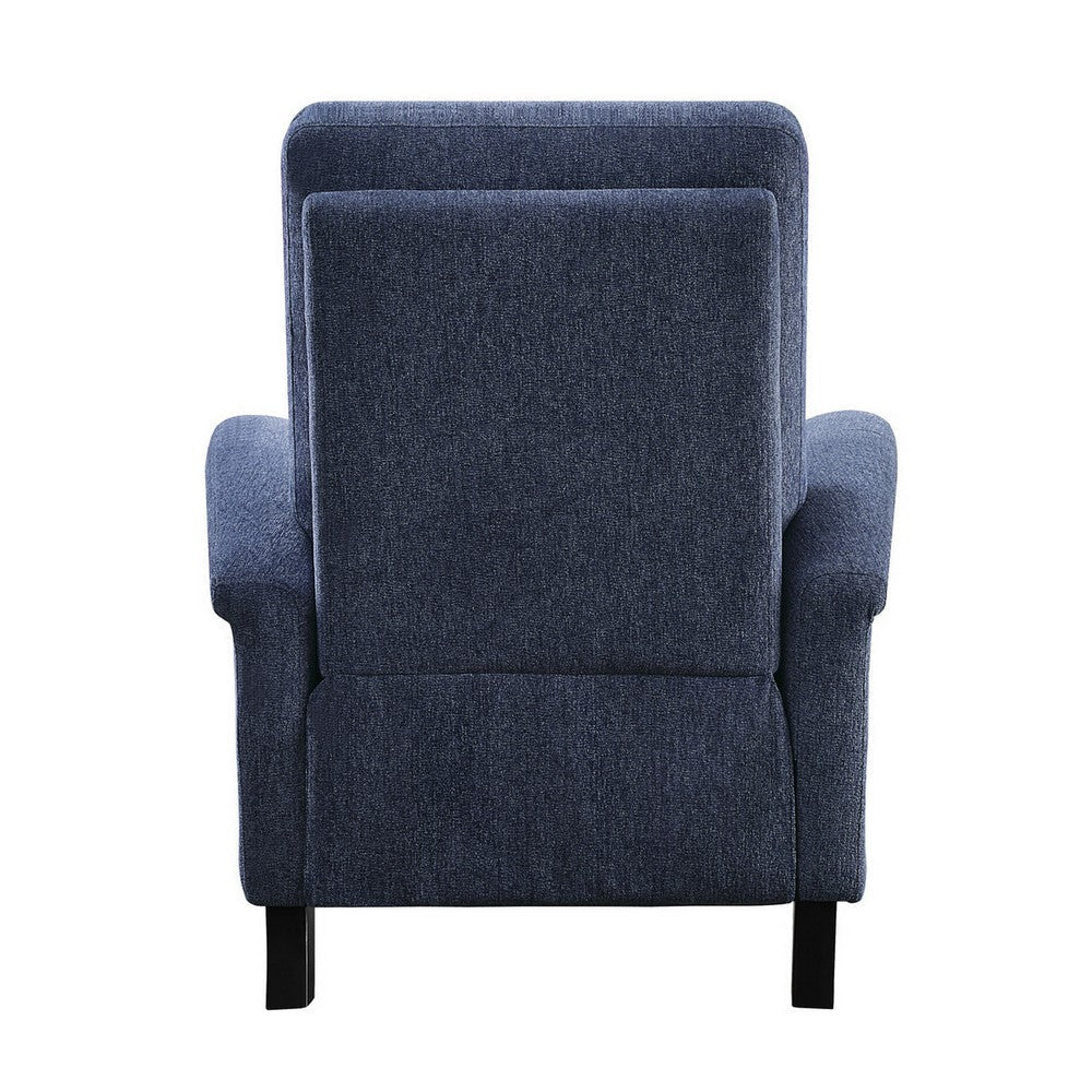 Iser 35 Inch Push Back Manual Recliner Chair Blue Chenille Solid Wood By Casagear Home BM316045