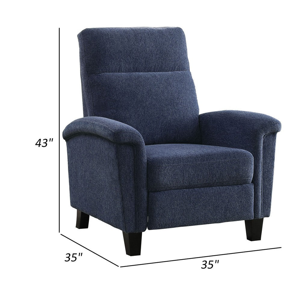 Iser 35 Inch Push Back Manual Recliner Chair Blue Chenille Solid Wood By Casagear Home BM316045