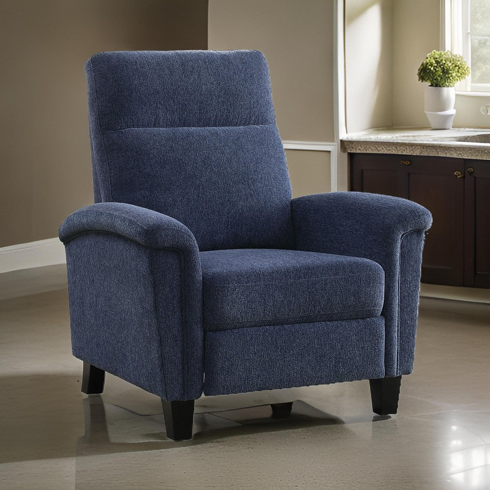 Iser 35 Inch Push Back Manual Recliner Chair Blue Chenille Solid Wood By Casagear Home BM316045