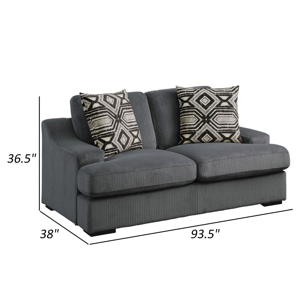 Fino 68 Inch Loveseat Gray Microfiber 2 Pillows Espresso Brown Wood Legs By Casagear Home BM316049