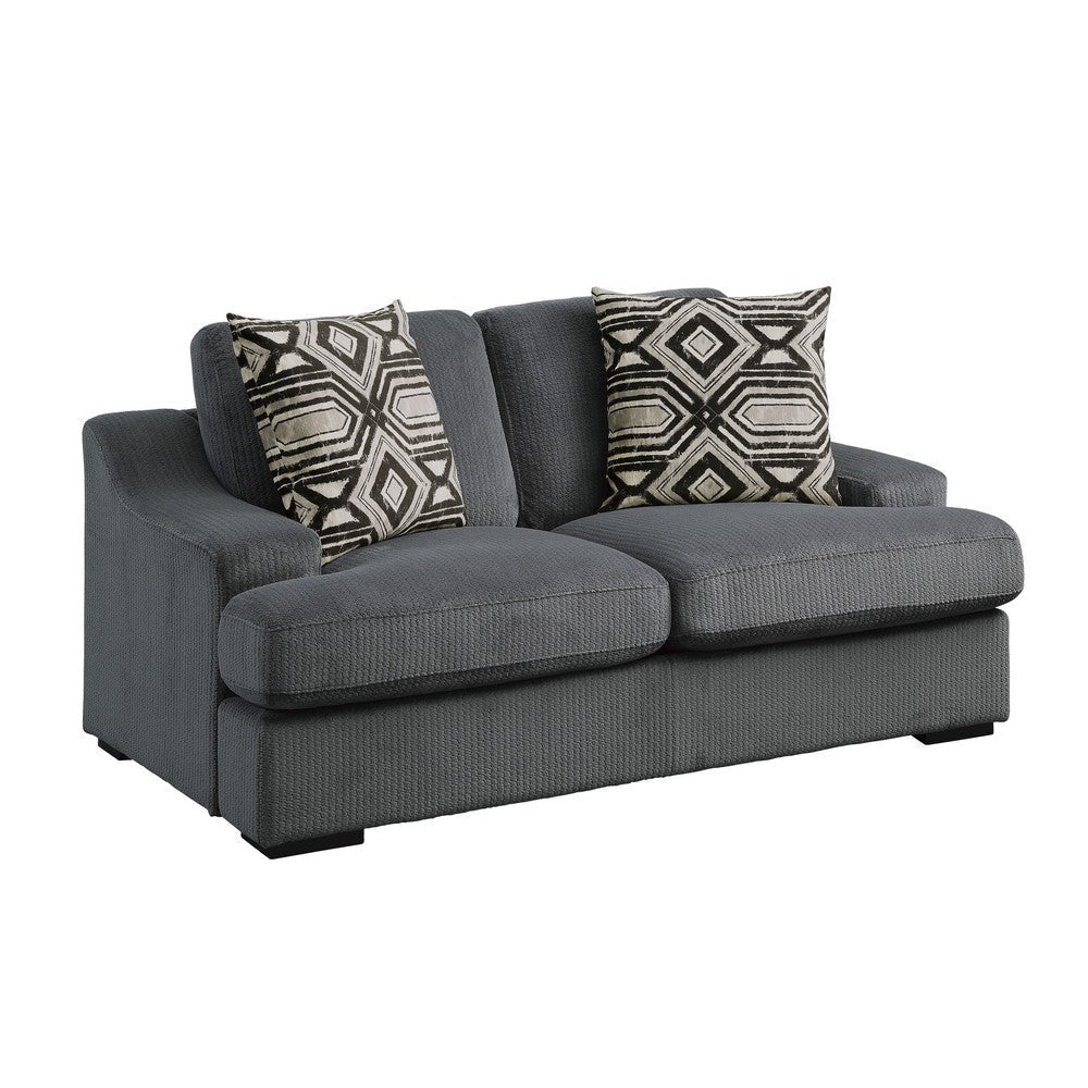 Fino 68 Inch Loveseat, Gray Microfiber, 2 Pillows, Espresso Brown Wood Legs By Casagear Home