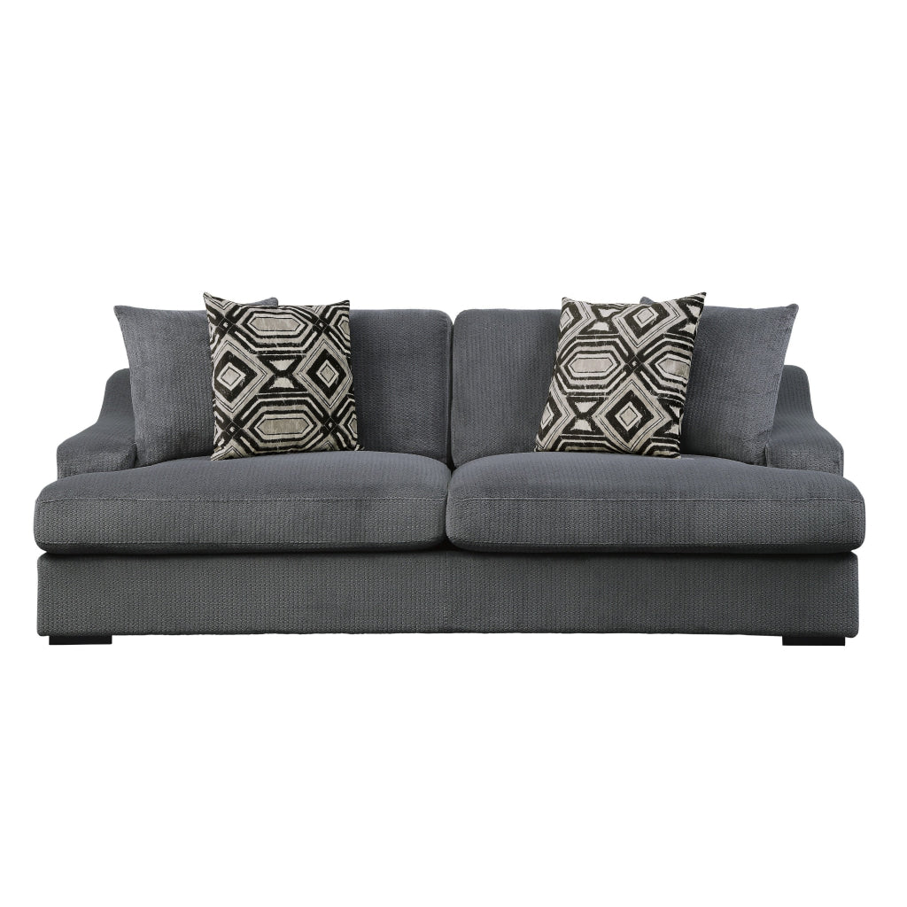 Fino 94 Inch Sofa Gray Microfiber 4 Pillows Espresso Brown Solid Wood By Casagear Home BM316050