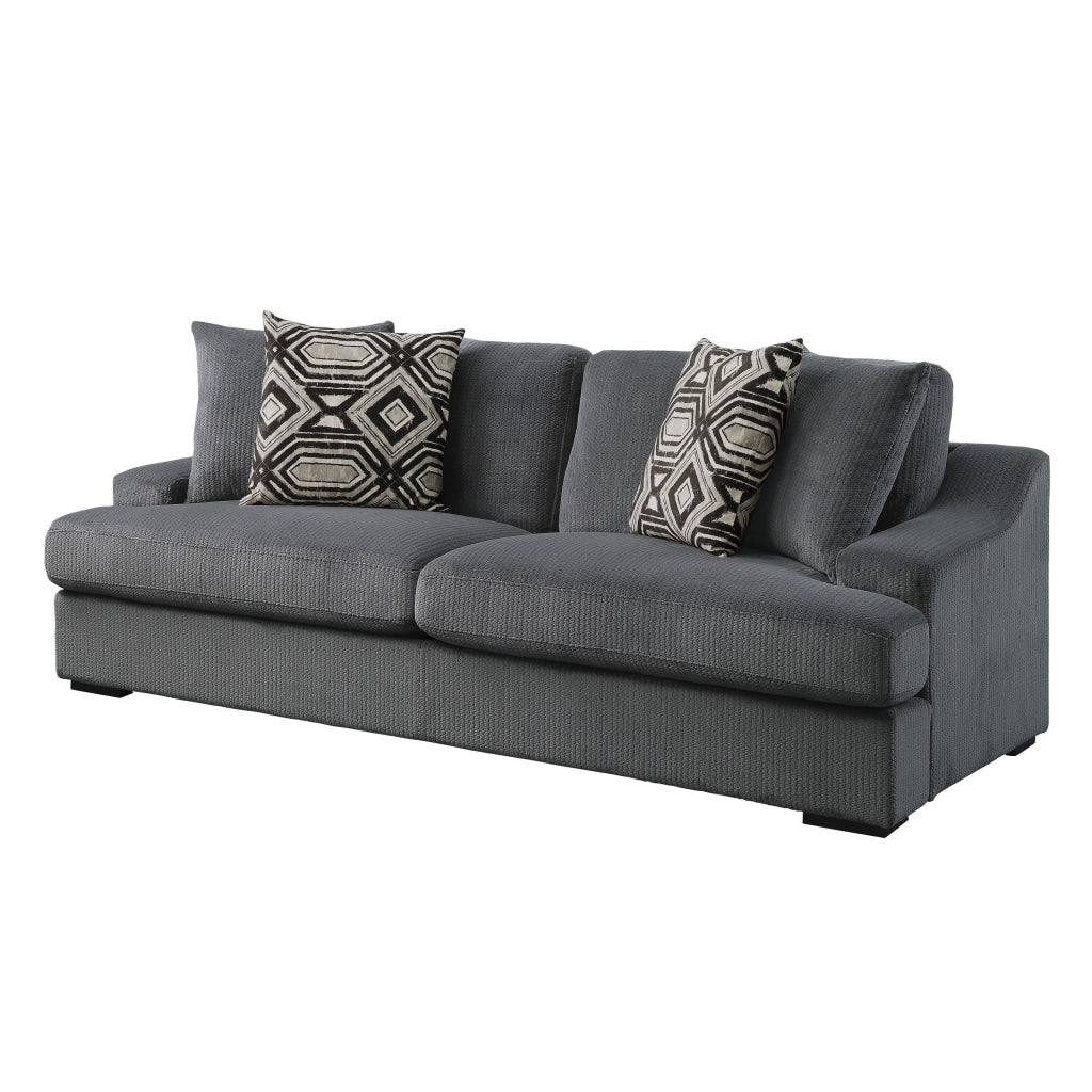 Fino 94 Inch Sofa Gray Microfiber 4 Pillows Espresso Brown Solid Wood By Casagear Home BM316050