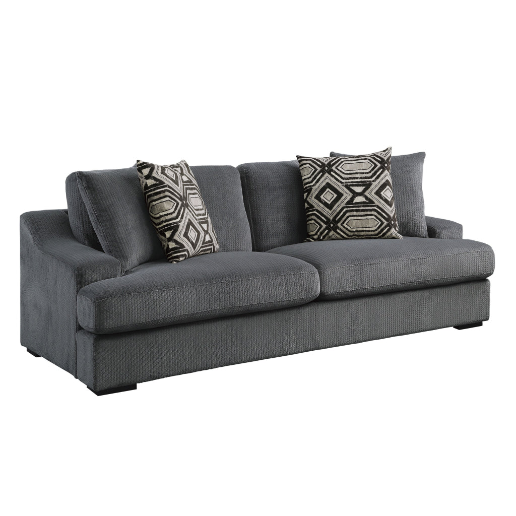 Fino 94 Inch Sofa Gray Microfiber 4 Pillows Espresso Brown Solid Wood By Casagear Home BM316050