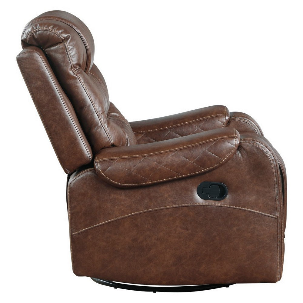 Paul 38 Inch Manual Swivel Glider Recliner Chair Brown Faux Leather By Casagear Home BM316051