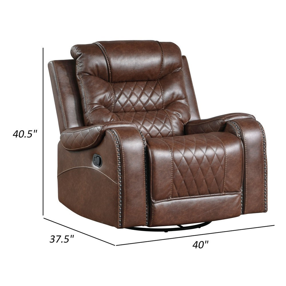 Paul 38 Inch Manual Swivel Glider Recliner Chair Brown Faux Leather By Casagear Home BM316051