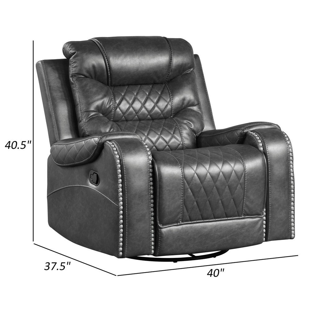 Paul 38 Inch Manual Swivel Glider Recliner Chair Gray Faux Leather By Casagear Home BM316052