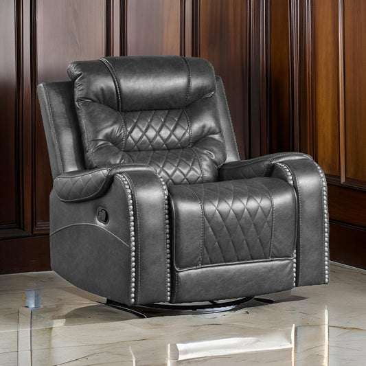 Paul 38 Inch Manual Swivel Glider Recliner Chair Gray Faux Leather By Casagear Home BM316052