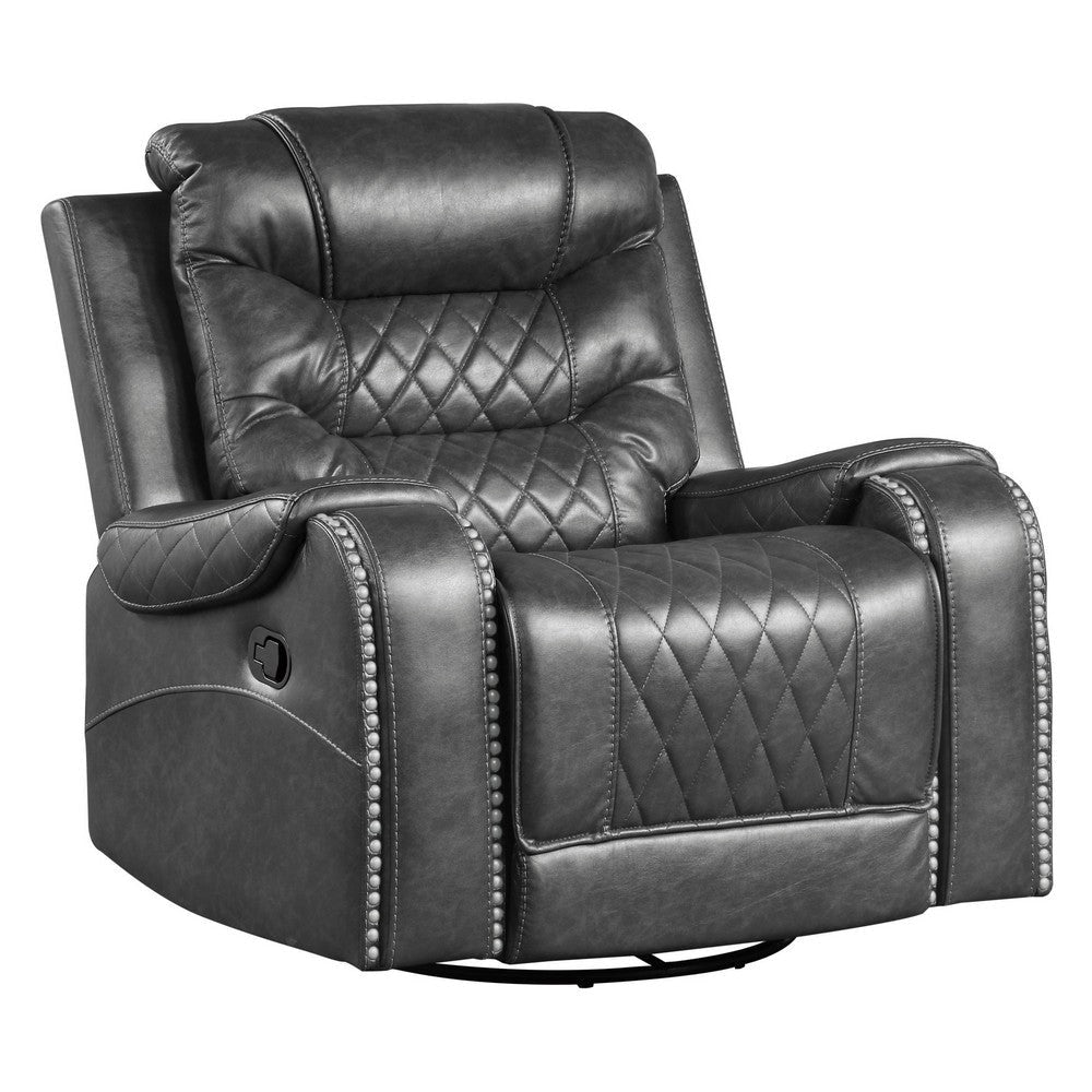 Paul 38 Inch Manual Swivel Glider Recliner Chair Gray Faux Leather By Casagear Home BM316052