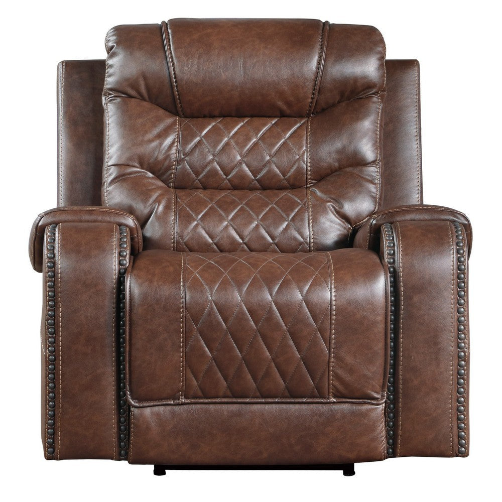 Paul 38 Inch Power Swivel Glider Recliner Chair USB Brown Faux Leather By Casagear Home BM316053