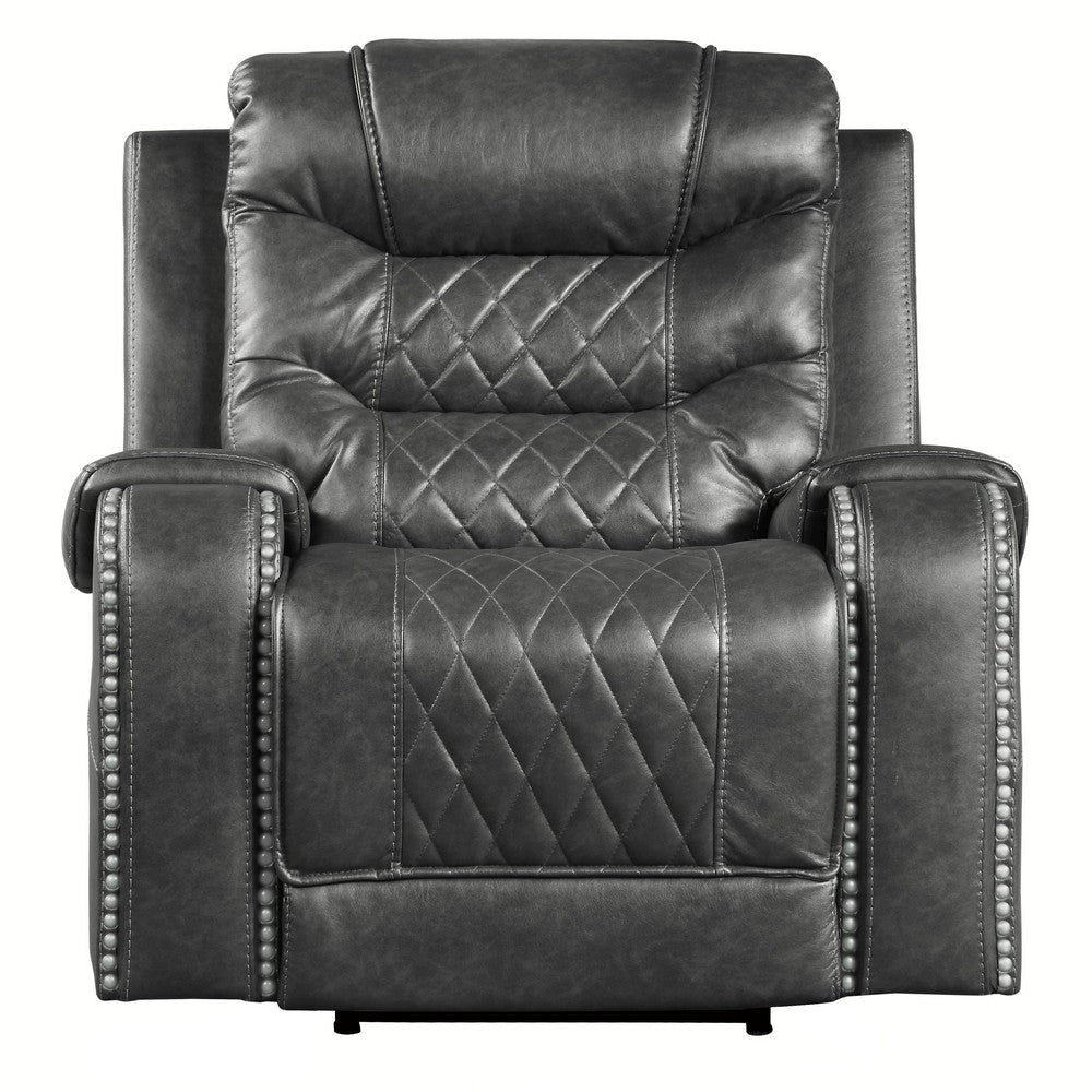 Paul 38 Inch Power Swivel Glider Recliner Chair USB Gray Faux Leather By Casagear Home BM316054