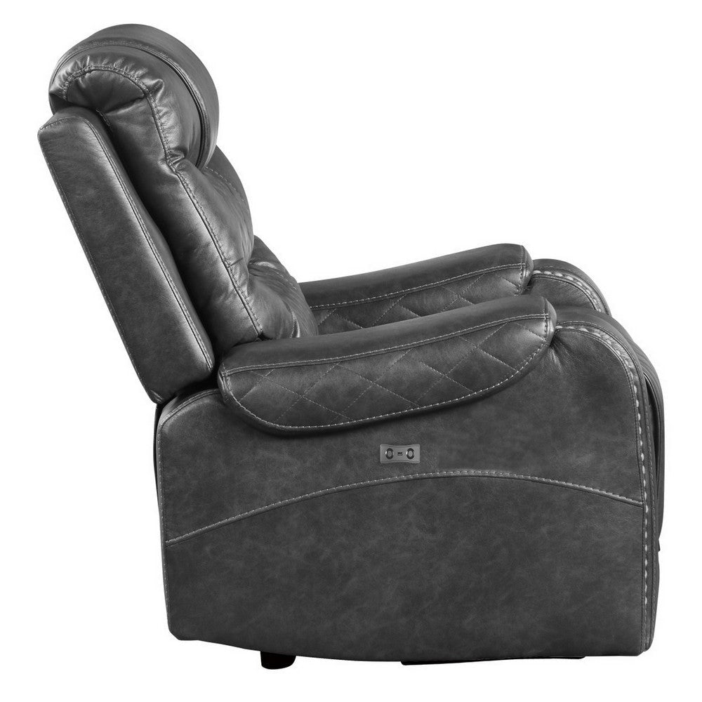 Paul 38 Inch Power Swivel Glider Recliner Chair USB Gray Faux Leather By Casagear Home BM316054