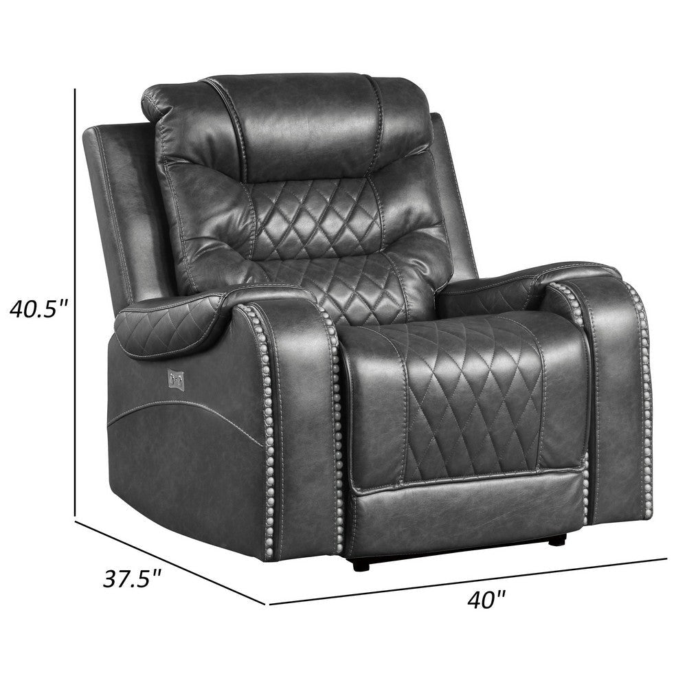 Paul 38 Inch Power Swivel Glider Recliner Chair USB Gray Faux Leather By Casagear Home BM316054