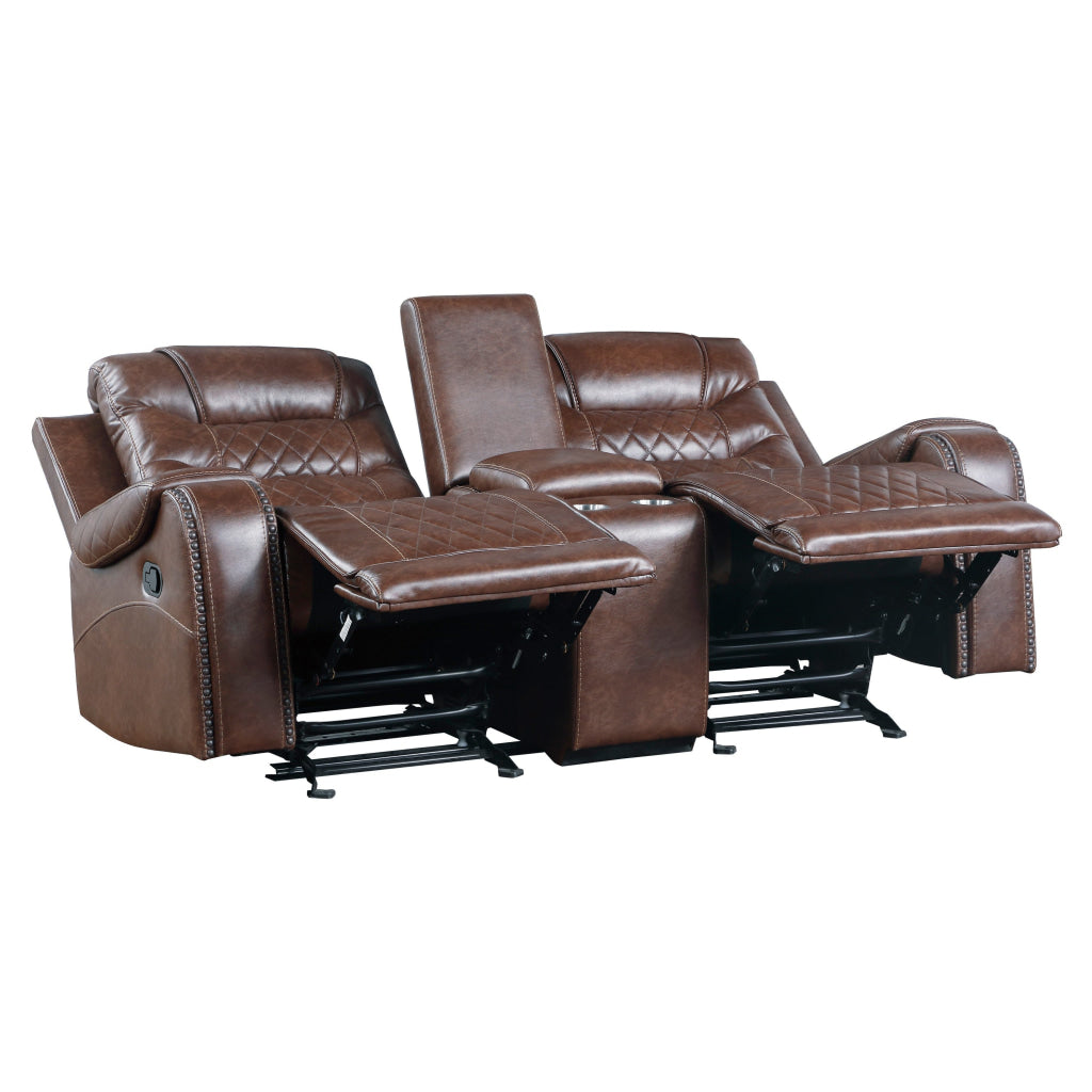 Paul 78 Inch Manual Recliner Loveseat Cupholder Console Brown Faux Leather By Casagear Home BM316055