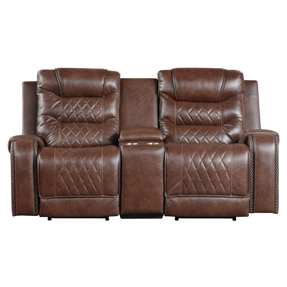 Paul 78 Inch Power Recliner Loveseat Cupholder Console Brown Faux Leather By Casagear Home BM316056