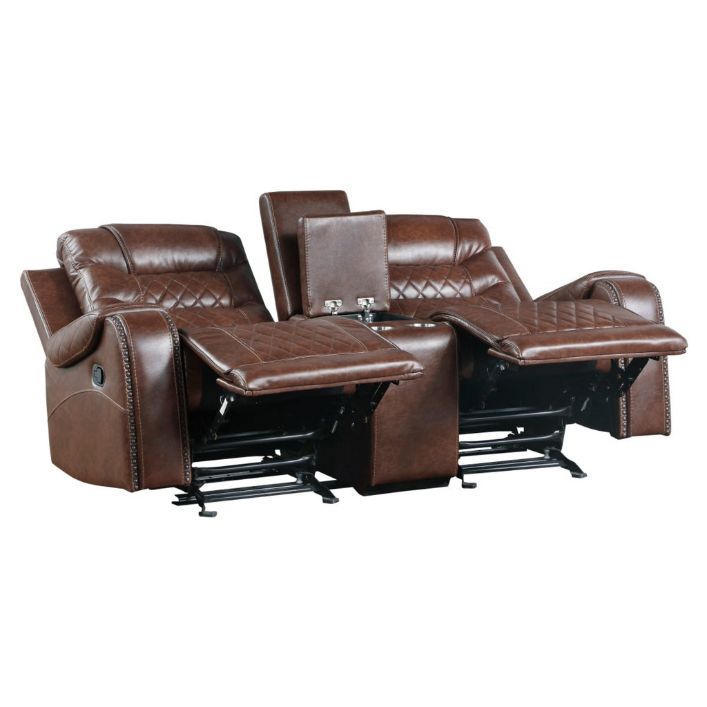 Paul 78 Inch Power Recliner Loveseat Cupholder Console Brown Faux Leather By Casagear Home BM316056