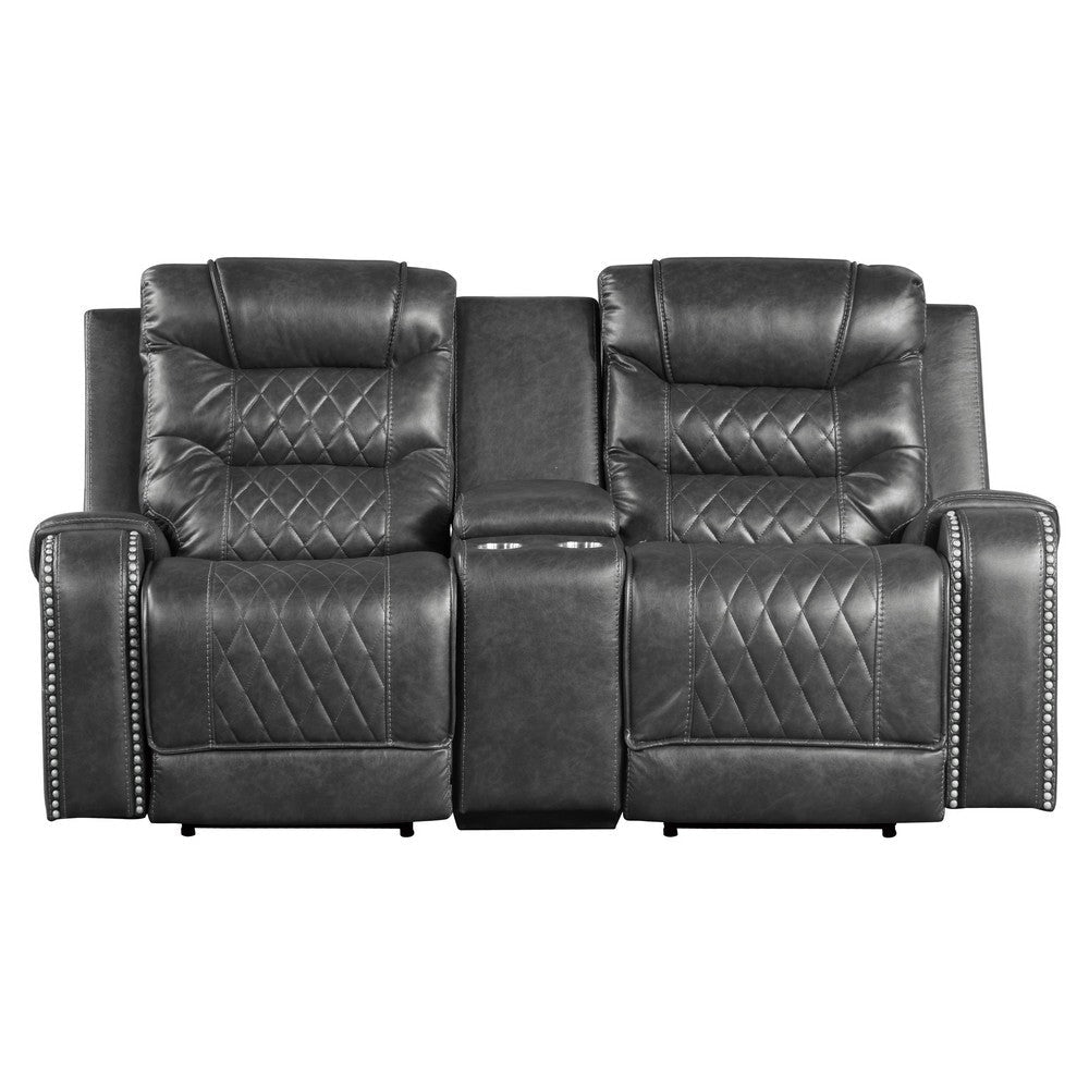 Paul 78 Inch Power Recliner Loveseat Cupholder Console Gray Faux Leather By Casagear Home BM316057