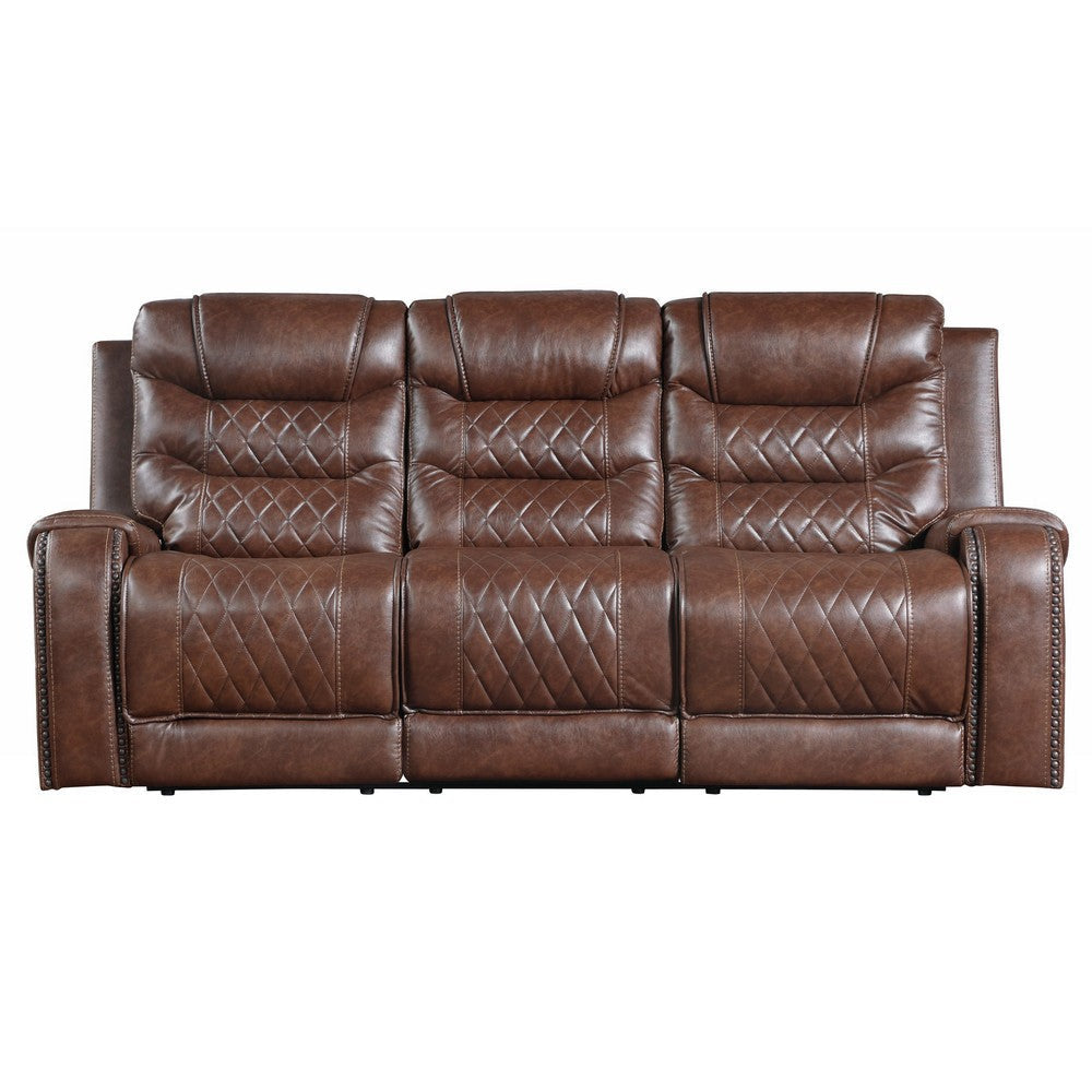 Paul 87 Inch Manual Recliner Sofa Drop Table Cupholders Brown Faux Leather By Casagear Home BM316058