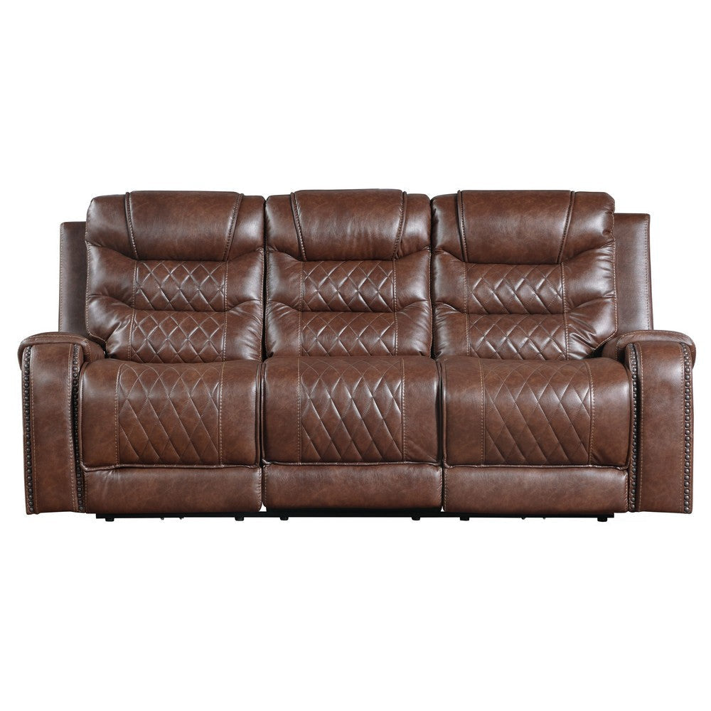 Paul 87 Inch Power Recliner Sofa Drop Table Cupholders Brown Faux Leather By Casagear Home BM316059