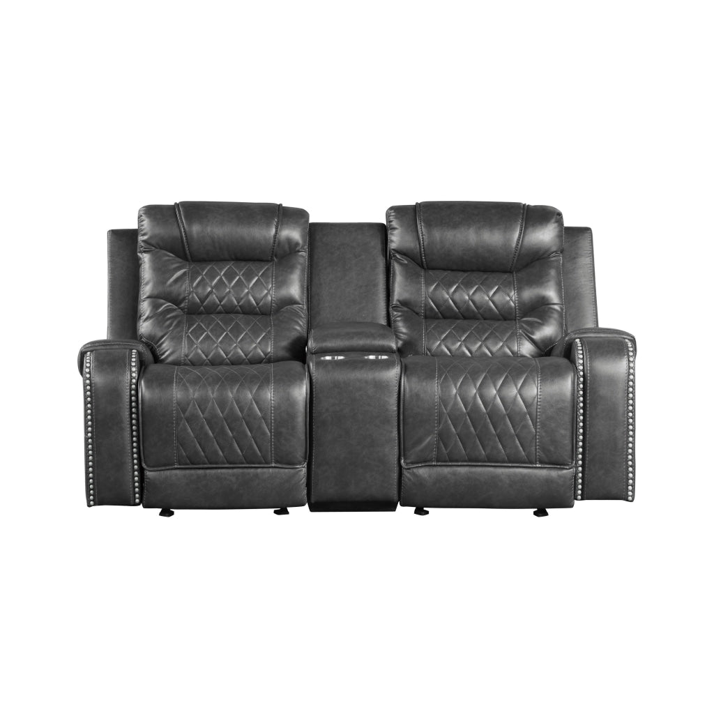 Paul 78 Inch Manual Recliner Loveseat Cupholder Console Gray Faux Leather By Casagear Home BM316061