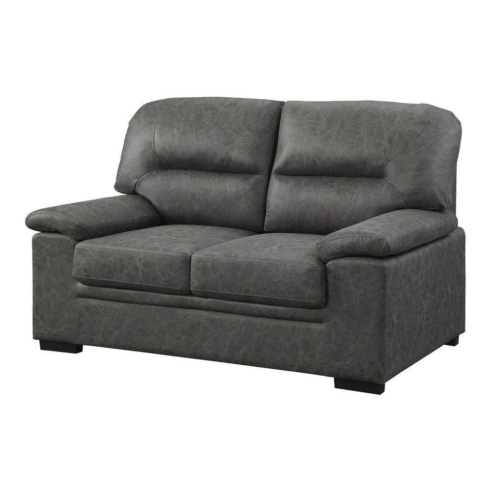 Gian 62 Inch Loveseat Plush Dark Gray Microfiber Pillow Top Armrests By Casagear Home BM316063