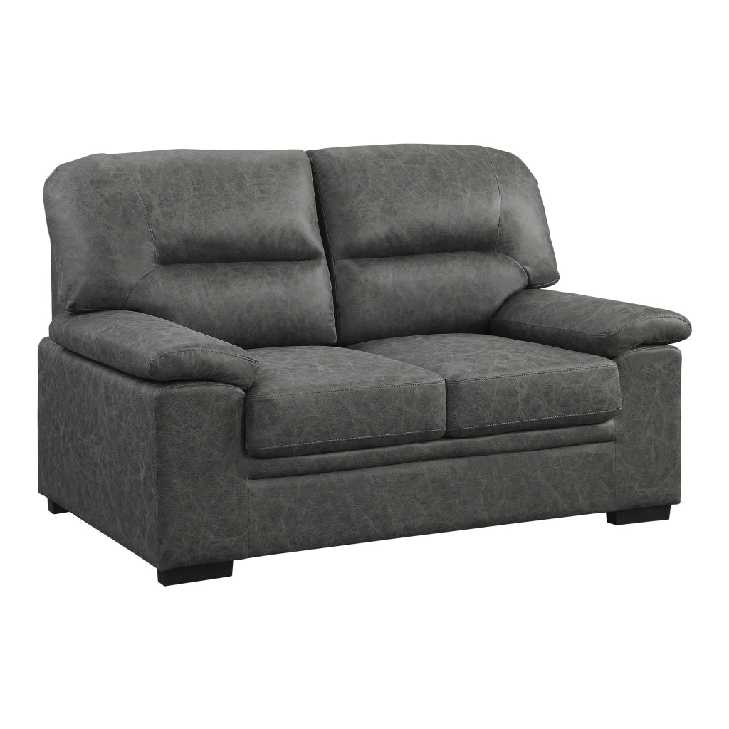 Gian 62 Inch Loveseat Plush Dark Gray Microfiber Pillow Top Armrests By Casagear Home BM316063