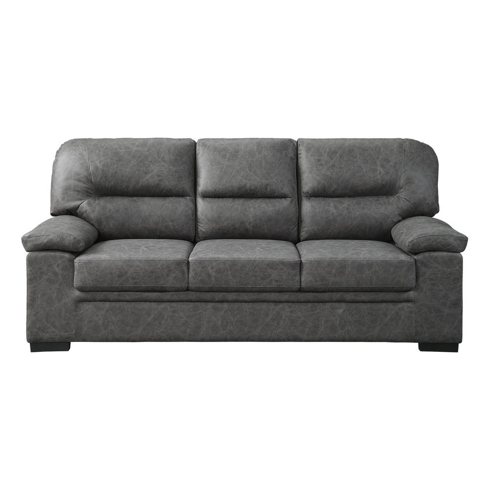 Gian 83 Inch Sofa Dark Gray Microfiber Pillow Top Armrests Solid Wood By Casagear Home BM316064