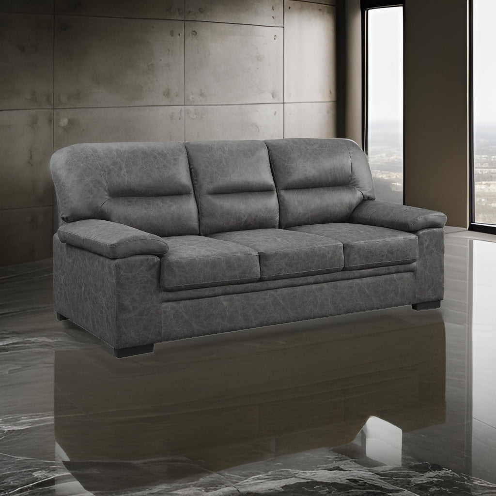 Gian 83 Inch Sofa, Dark Gray, Microfiber, Pillow Top Armrests, Solid Wood By Casagear Home