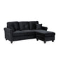 Daye 83 Inch Reversible Sofa Chaise, Black Velvet, Dark Brown Solid Wood By Casagear Home