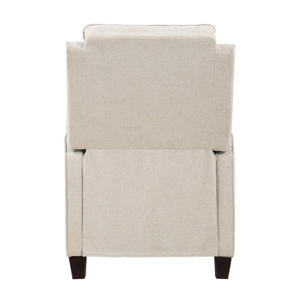 Isac 37 Inch Push Back Recliner Chair Beige Polyester Brown Solid Wood By Casagear Home BM316066