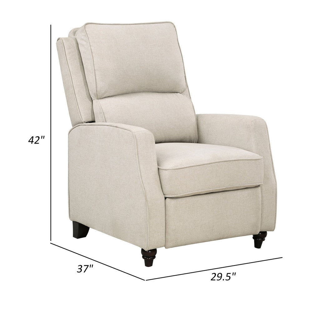 Isac 37 Inch Push Back Recliner Chair Beige Polyester Brown Solid Wood By Casagear Home BM316066