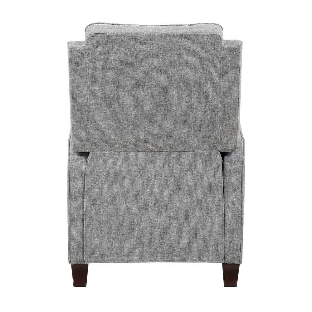 Isac 37 Inch Push Back Recliner Chair Gray Polyester Brown Solid Wood By Casagear Home BM316067