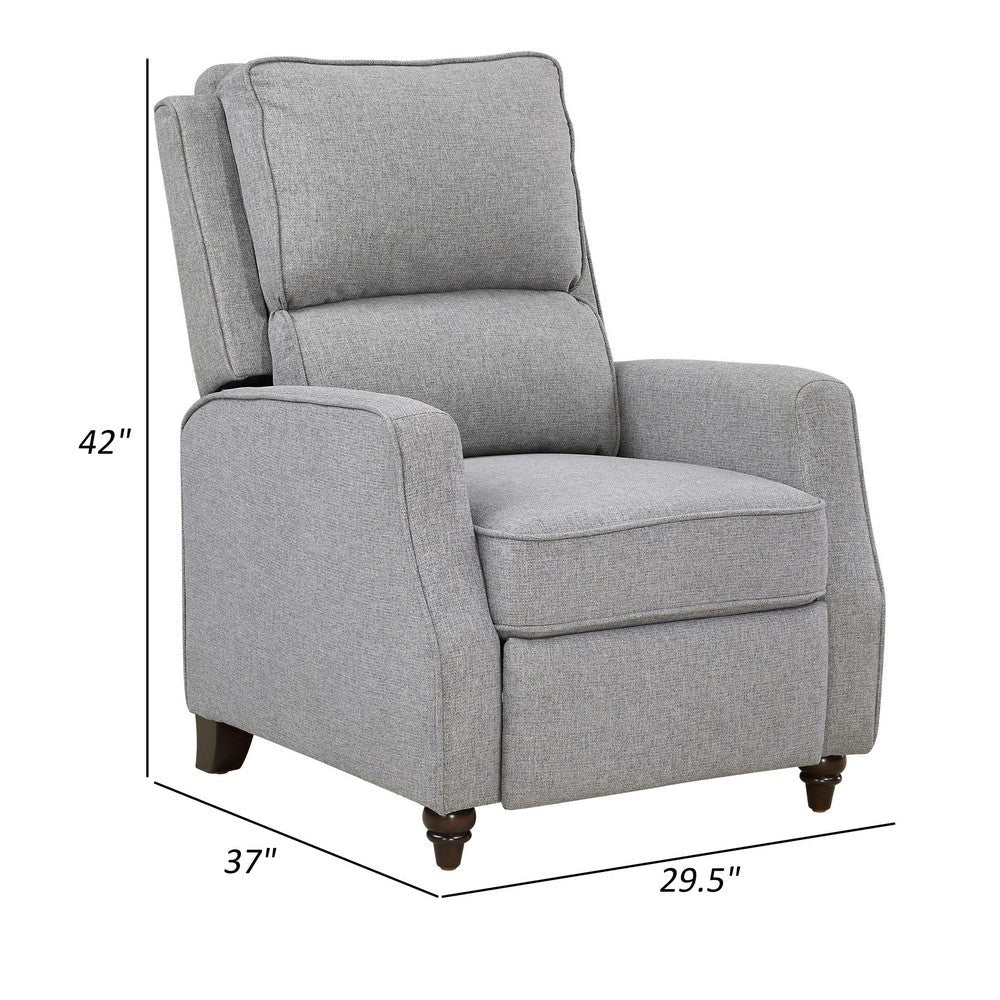 Isac 37 Inch Push Back Recliner Chair Gray Polyester Brown Solid Wood By Casagear Home BM316067