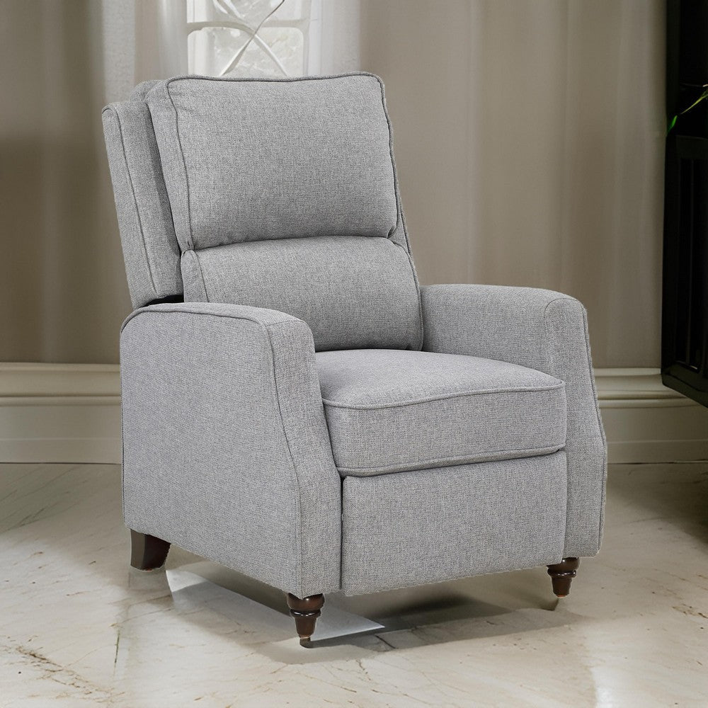 Isac 37 Inch Push Back Recliner Chair Gray Polyester Brown Solid Wood By Casagear Home BM316067