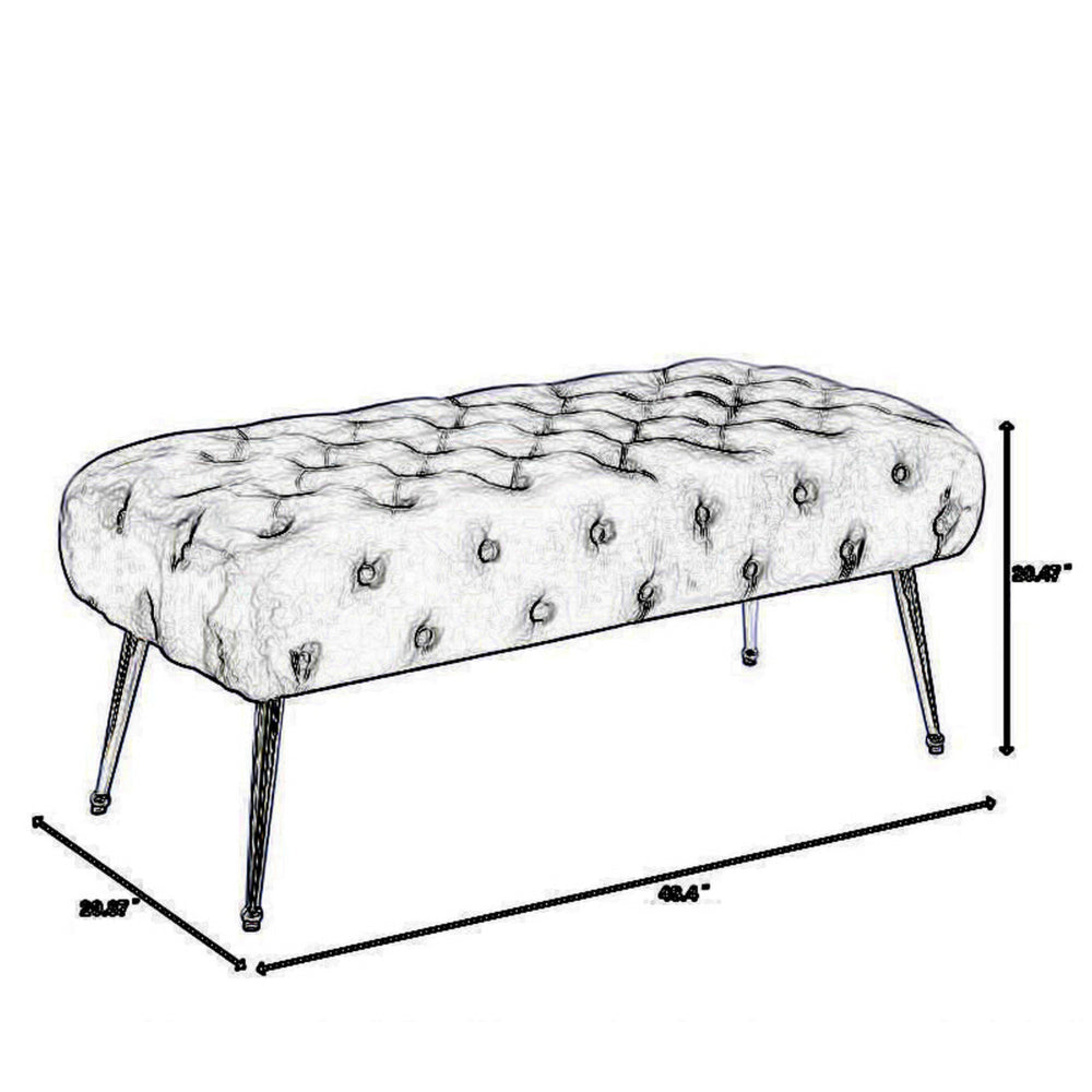 Rey 48 Inch Accent Bench Tufted Gray Velvet Upholstery Padded Seat Chrome By Casagear Home BM316068