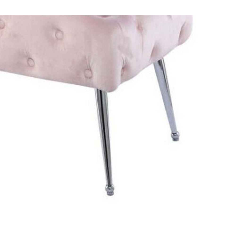 Rey 48 Inch Accent Bench Tufted Pink Velvet Upholstery Padded Seat Chrome By Casagear Home BM316069