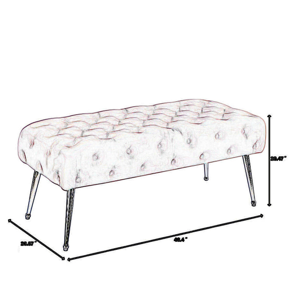 Rey 48 Inch Accent Bench Tufted Pink Velvet Upholstery Padded Seat Chrome By Casagear Home BM316069