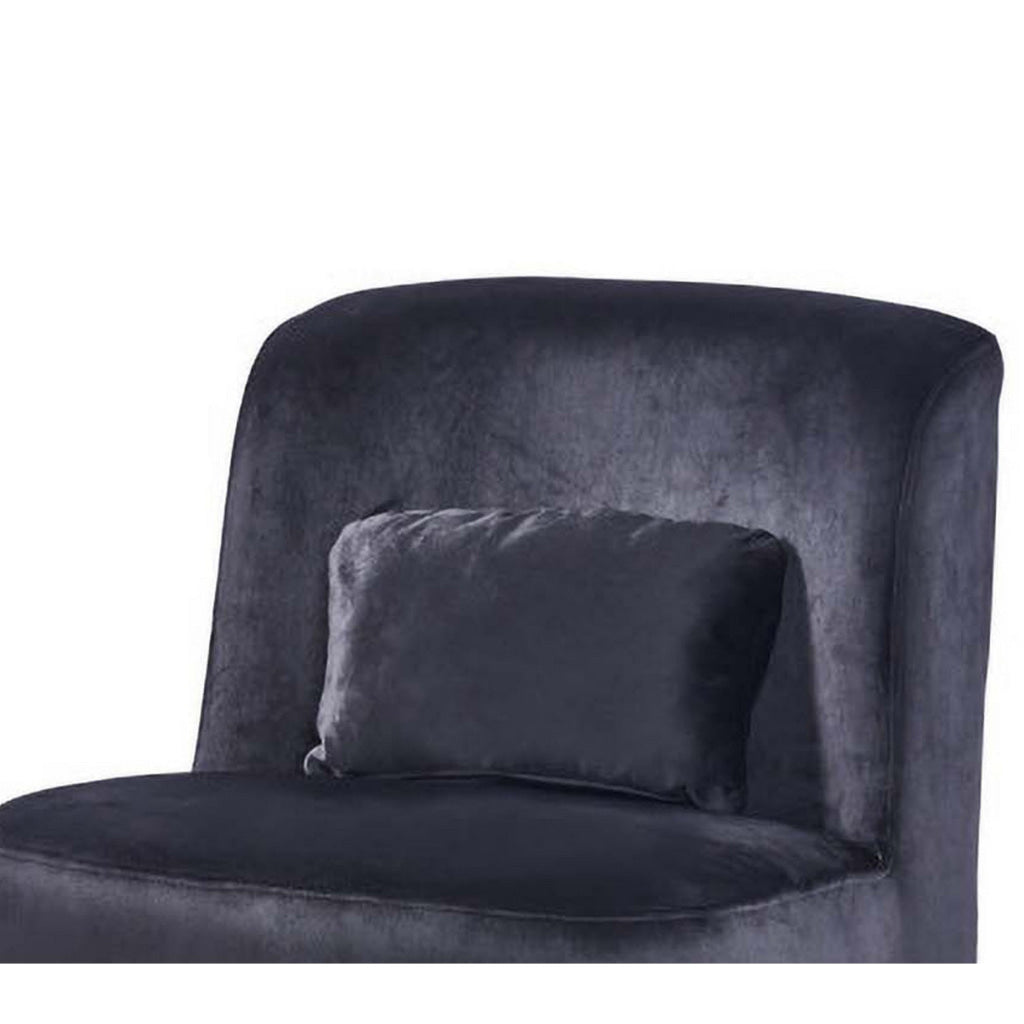 Suma 25 Inch Slipper Accent Chair with Pillow Black Velvet Upholstery By Casagear Home BM316070