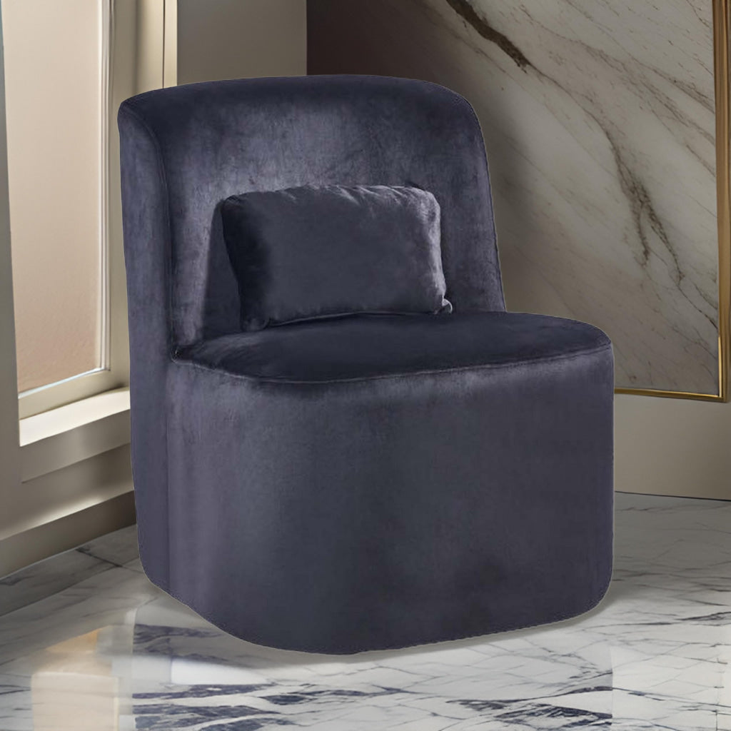 Suma 25 Inch Slipper Accent Chair with Pillow Black Velvet Upholstery By Casagear Home BM316070