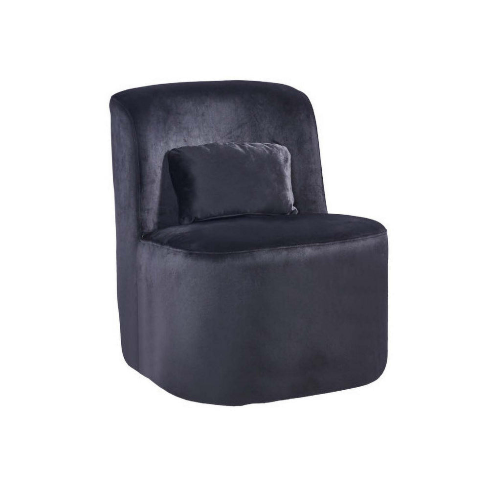 Suma 25 Inch Slipper Accent Chair with Pillow, Black Velvet Upholstery By Casagear Home