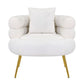 Lisa 34 Inch Accent Chair Barrel Shaped Soft Ivory Teddy Upholstery Gold By Casagear Home BM316072