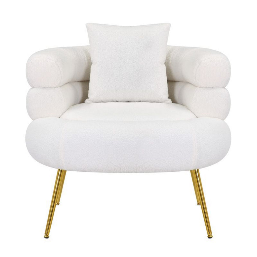 Lisa 34 Inch Accent Chair Barrel Shaped Soft Ivory Teddy Upholstery Gold By Casagear Home BM316072