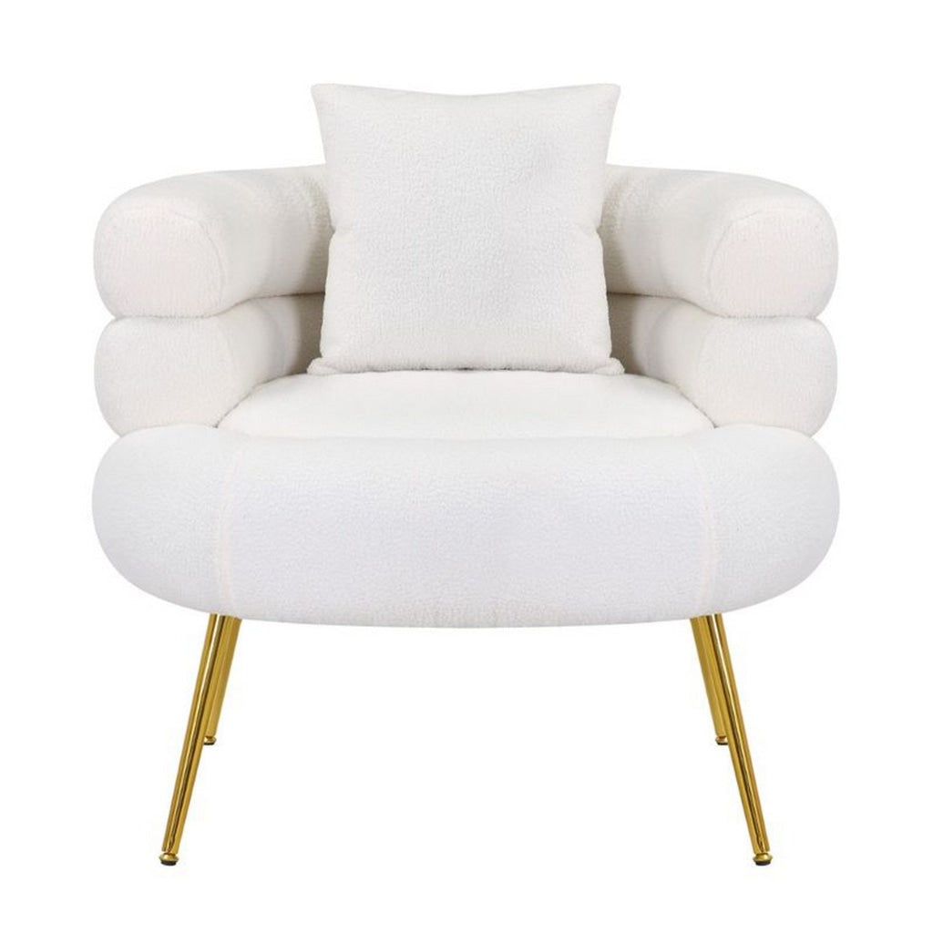 Lisa 34 Inch Accent Chair Barrel Shaped Soft Ivory Teddy Upholstery Gold By Casagear Home BM316072