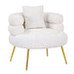 Lisa 34 Inch Accent Chair Barrel Shaped Soft Ivory Teddy Upholstery Gold By Casagear Home BM316072